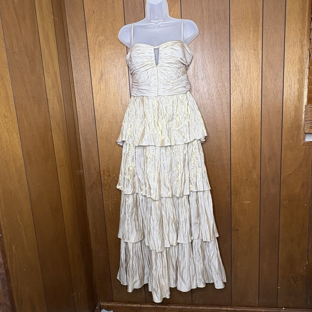 YTG Y2K Antonio Melani i Dress Women 10 Gold Metallic Tiered Formal Evening NYE